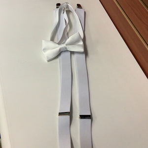 Young Mens White Suspenders/Bow Tie
