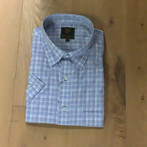 Big&Tall FX Fusion Short Sleeve Sport Shirt - Broken Check in Blue/Tan D1673