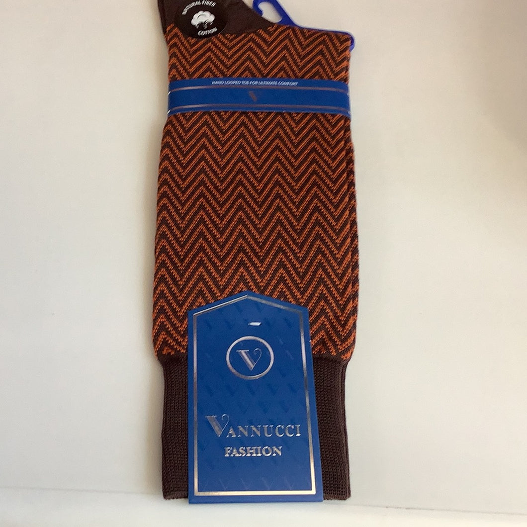 Vannucci Fashion Socks Brown Rust Diagonal