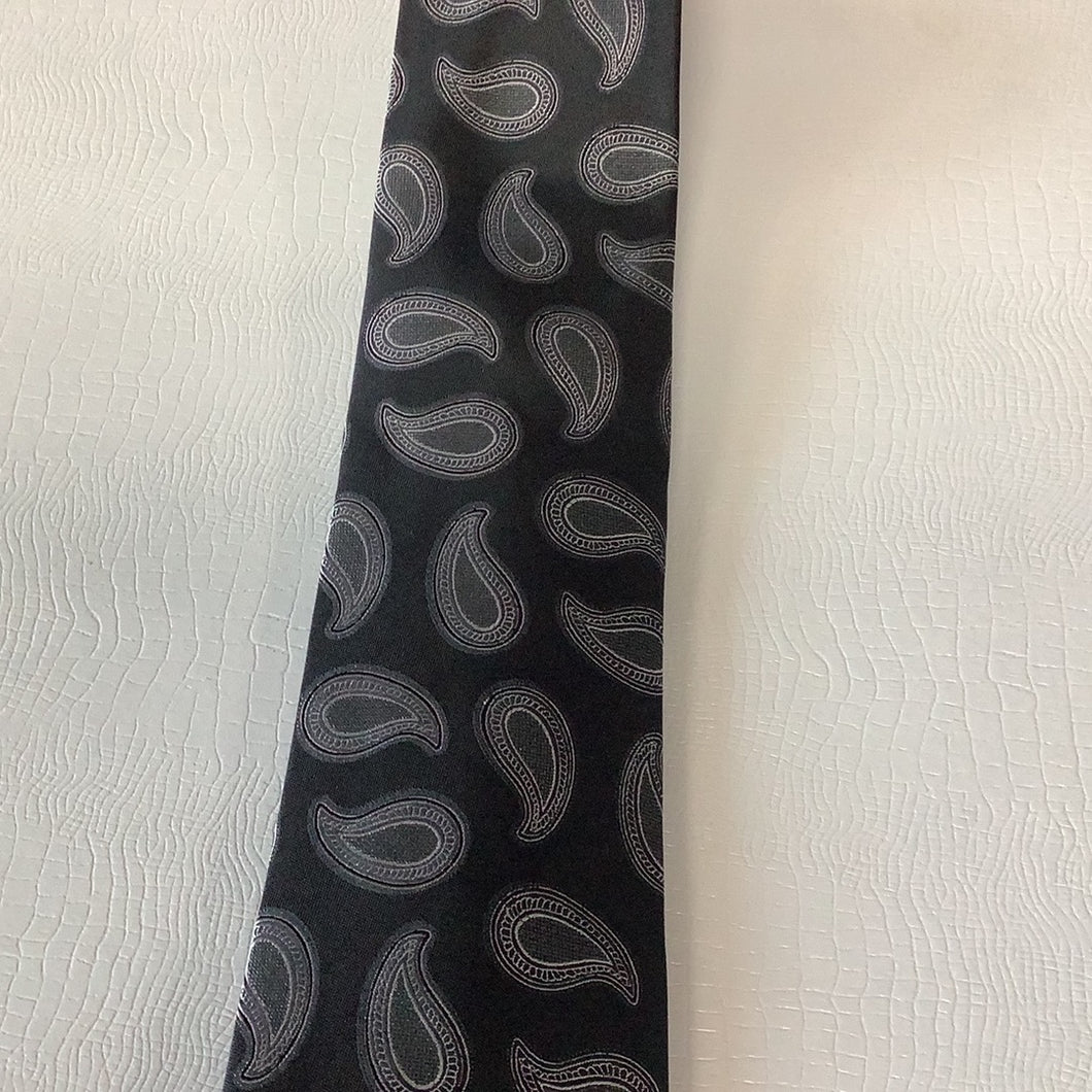 Zianetti Black Grey Paisley Silk Tie